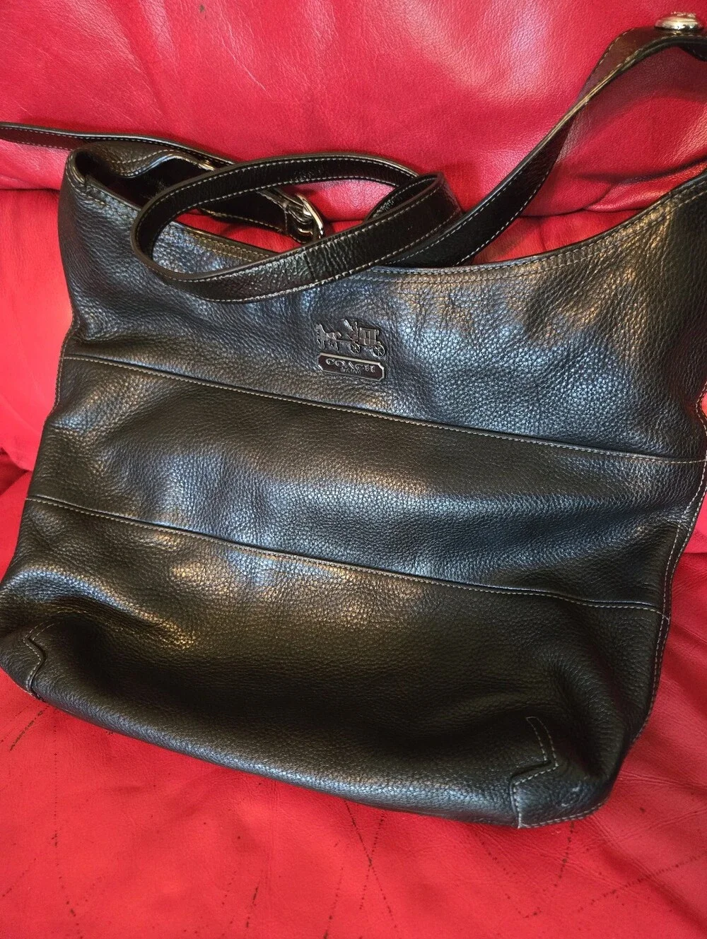 Coach Black Pebbled Leather Messenger Tote for Woman